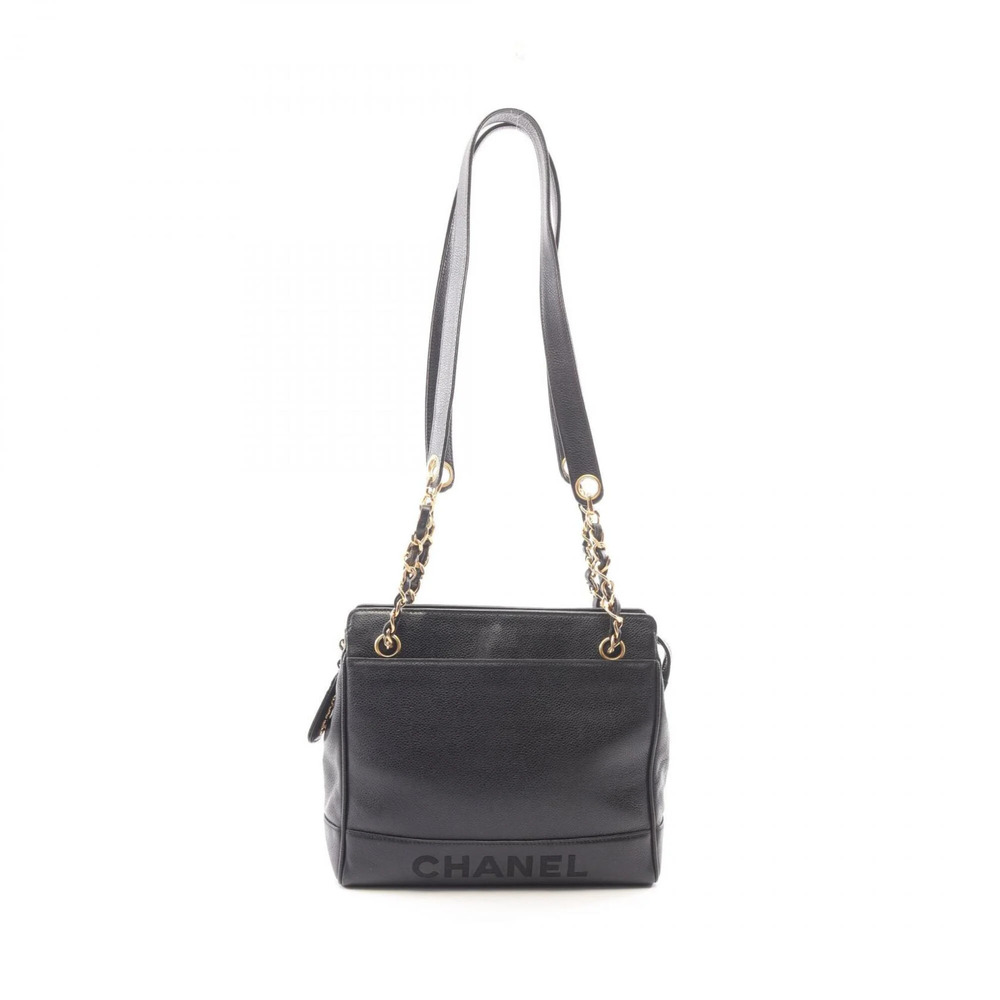 Chanel logo tote bag/handbag, calfskin leather, women's, black.